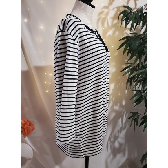 Lands End Nautical Stripe Ruffle Split Neck 3/4 Sleeve Top Plus Size 16-18W - Picture 4 of 9